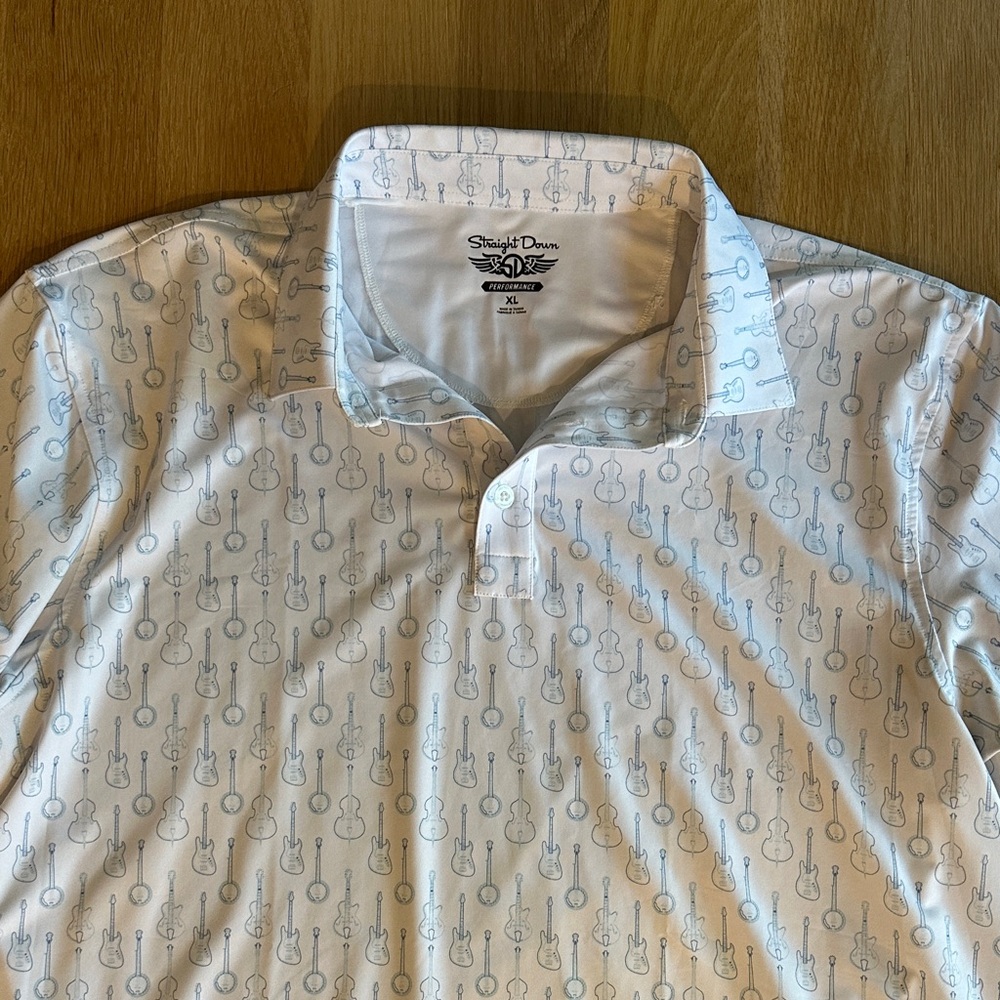 Straight Down White Patterned Golf Polo Shirt - image 3